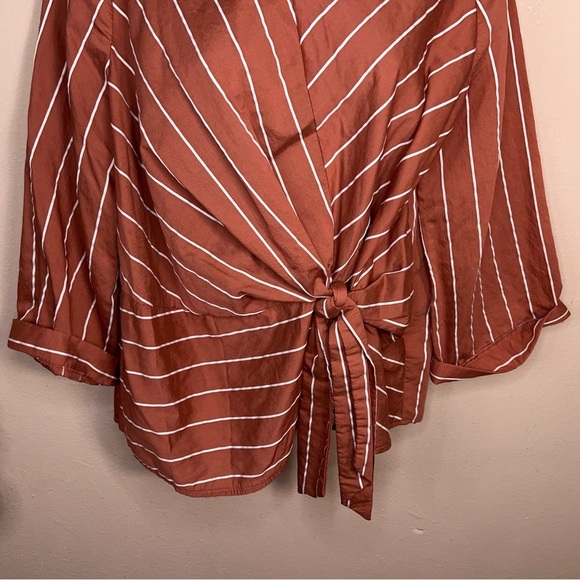 Medium Sweet Claire Salmon Mauve White Striped Top 3/4 Sleeve Textured - Picture 11 of 15